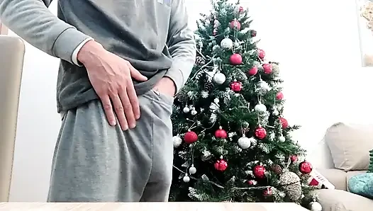 Merry Christmas Handsome Boy in Pajamas Jerks off in Front of the Tree! Santa Claus I Want a Bi