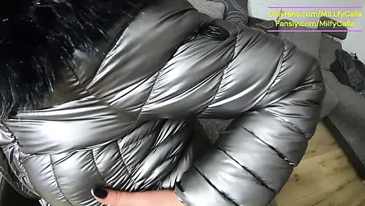 Glistening Downjacket Tease, Deep Blowjob and Cum on My Coat