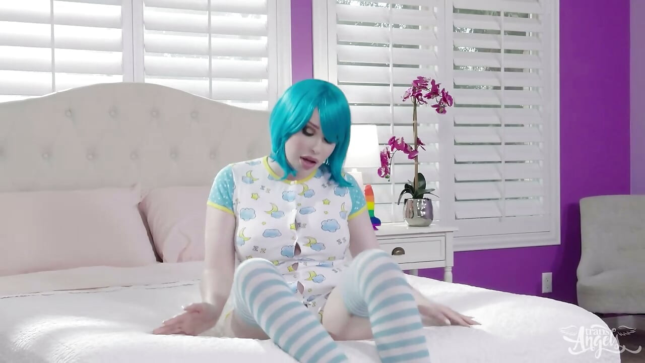 TRANS ANGELS - Tantalizing Sarina Valentina Twists A Rainbow Dildo Deep In Her Tight Little Ass