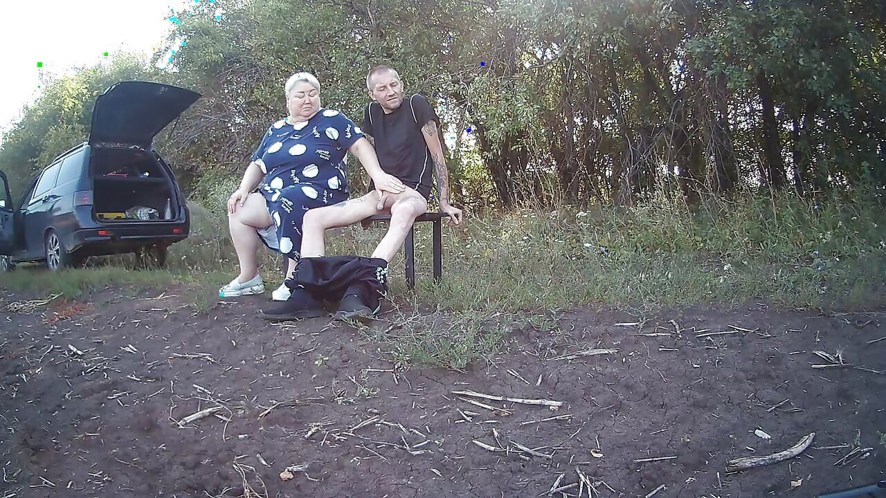 Mother-in-law in a public park jerks off my dick until I cum