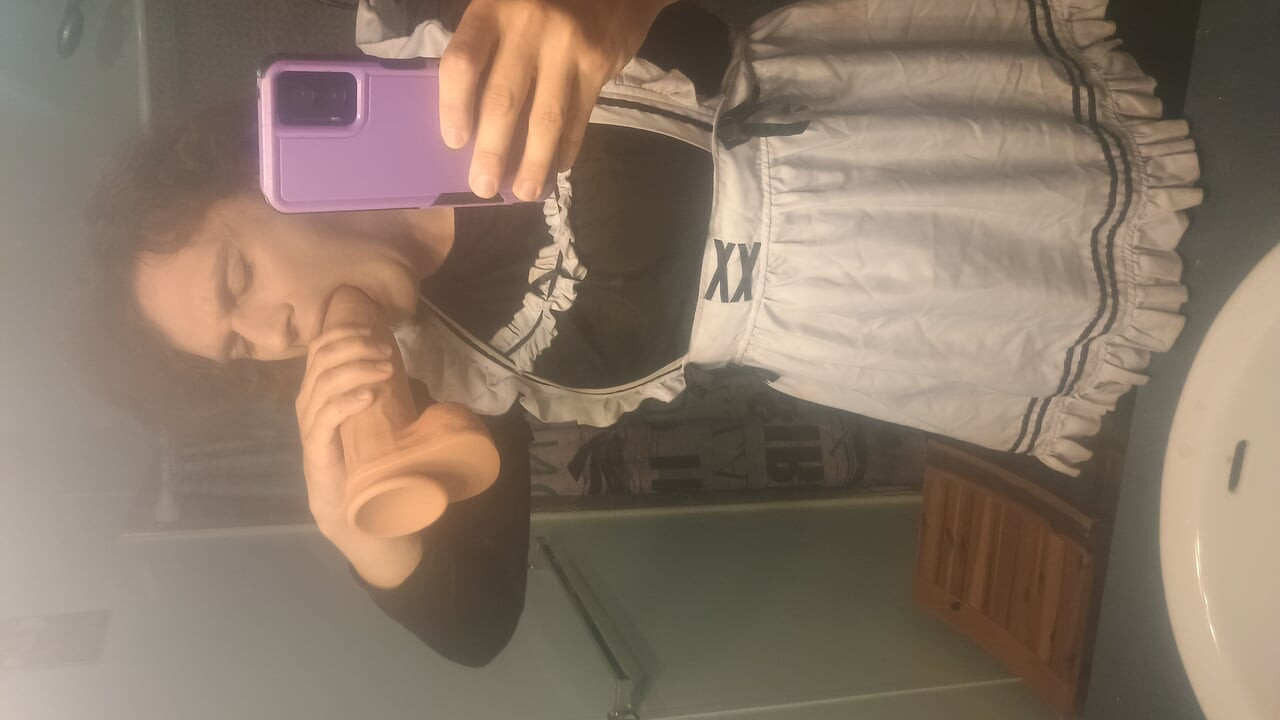 Humiliated sissy slams massive dildo in her asshole while in chastity leaving it gaped