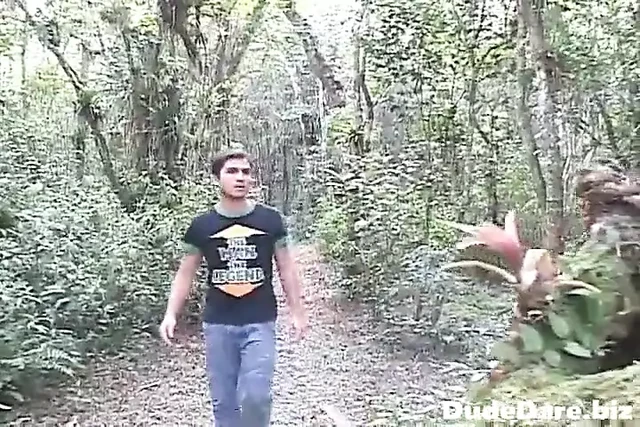 Dudes masturbating and fucking hard in the woods