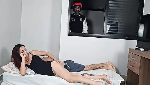 Delivery Boy Watching on Couple Having Sex with the Window Open!