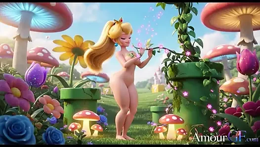 3D-animation, prinzessin peach nimmt alles tief im garten