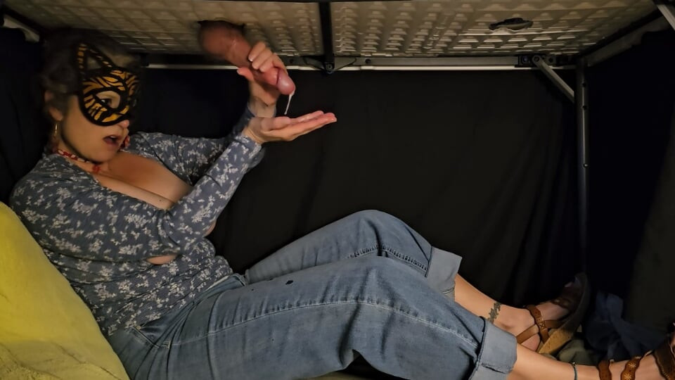 Real Mommy puts in the Work Under the Homemade Milking Table Gloryhole for a Handful of Cum