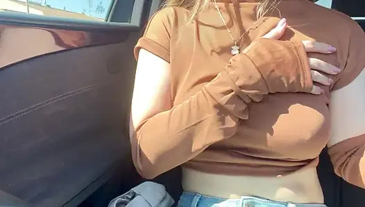 Mila Public Flashing Natural Tits with Hard Nipple in Car in Spain