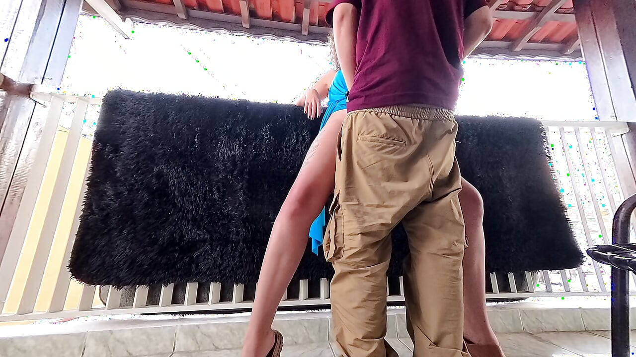 A post-party encounter ends with a creampie on the balcony.