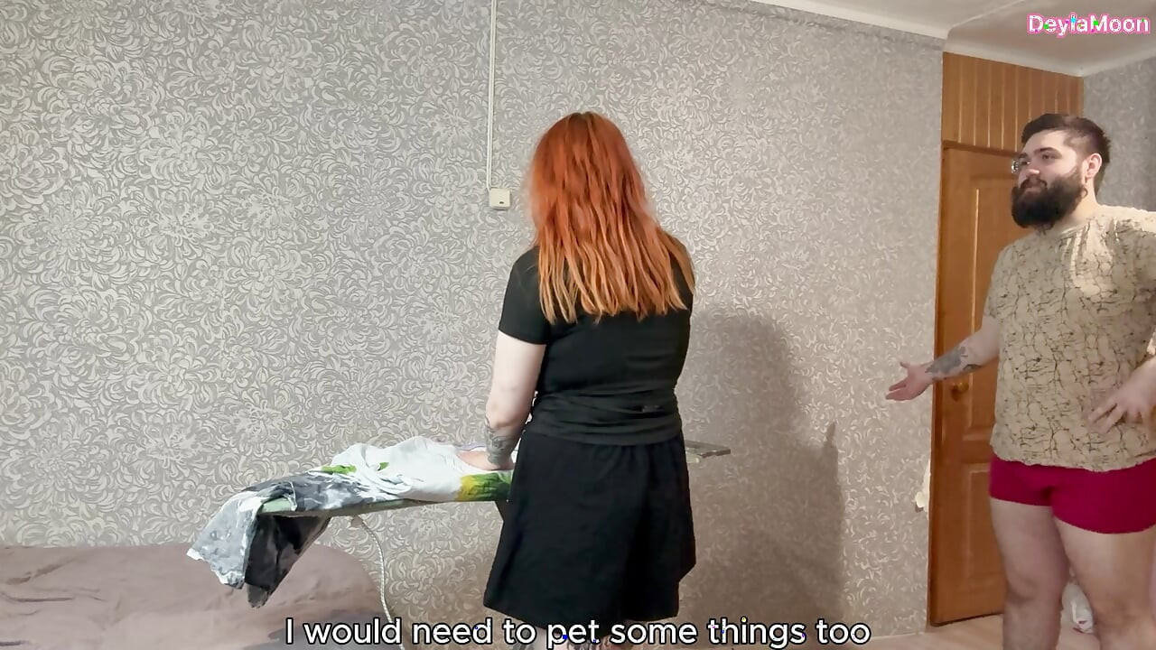 The stepmother was ironing clothes, and her stepson fucked her right on the ironing board.