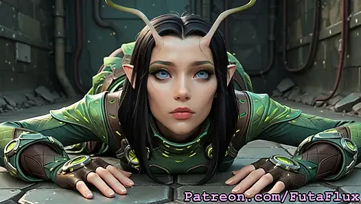 Futanari Mantis from Marvel, Masturbating, Cumshots, Self-Sucking
