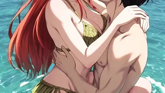 Redhead anime hentai girl fucks in the water