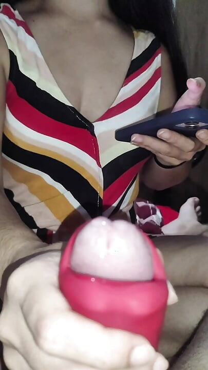 POV - Big cock and hot brunette wanking of greedy pussy
