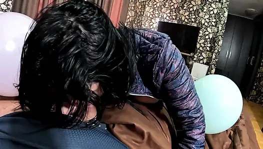 Blue Leather Cameltoe & Downjacket Fetish Sloppy Oral, Spit Play & Cum on Clothes