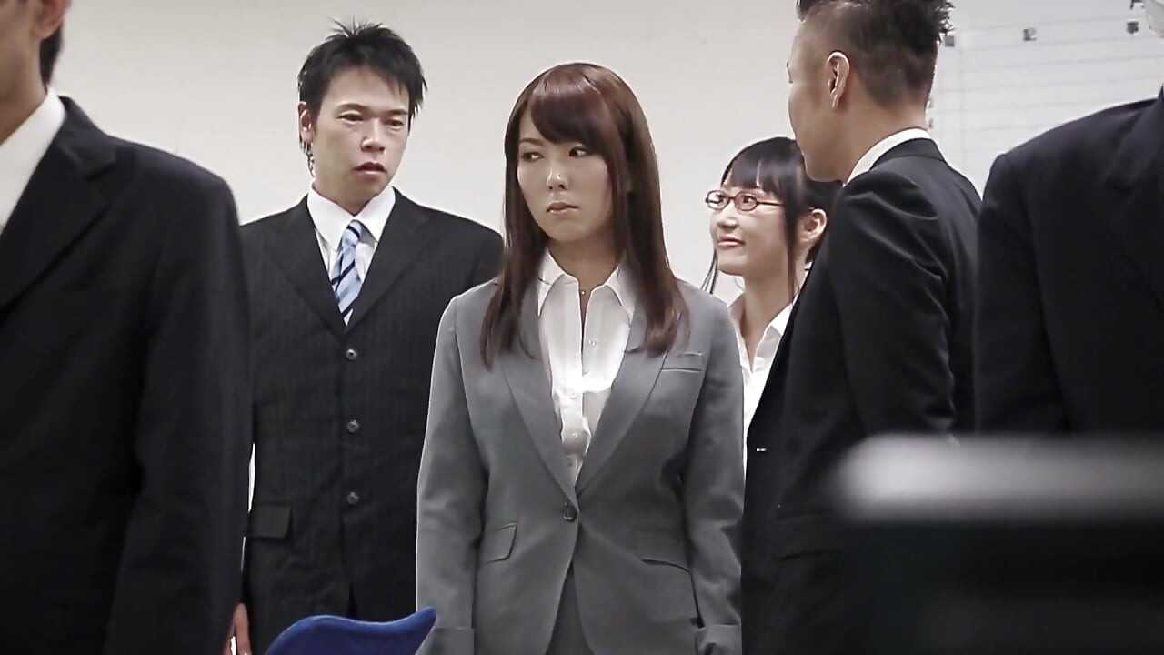 Office Gangbang Asian Slut Sucks Every Cock and Gets Covered