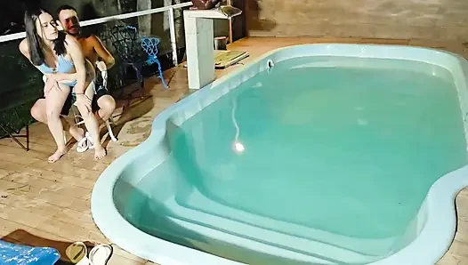Caught in the Act! Two Brunettes Caught Masturbating in the Condo's Pool