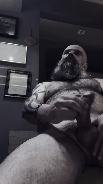 Bearded Stepdad Smoking and Shooting Cum
