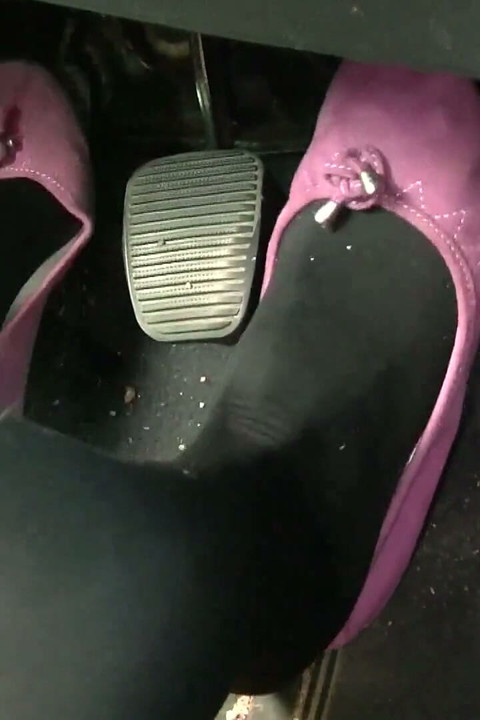 Driving in Black Thick Nylons and Pink Flats
