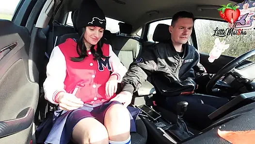 Tight and skinny black-haired basketball player gets fucked hard in a stranger's car