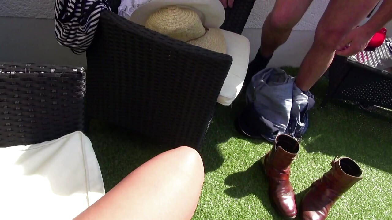 Blonde chick with big boobs gets sprayed outdoor