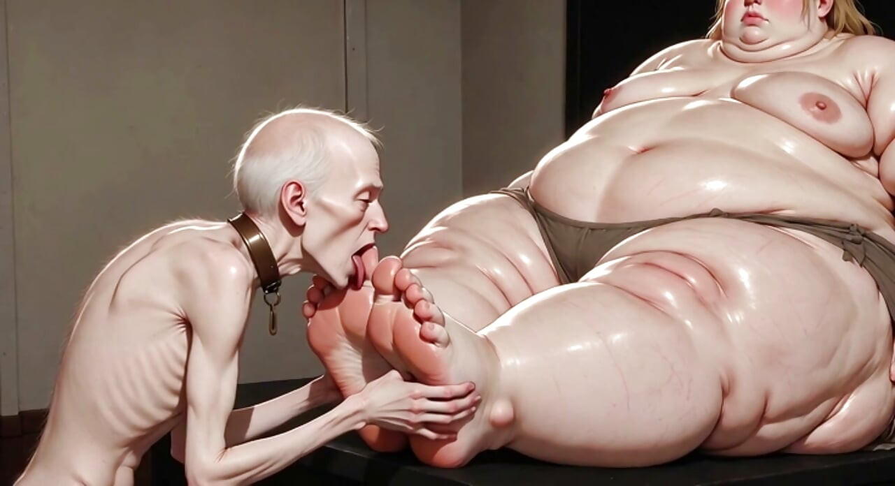 Thin Slave Boy Licking Huge SSBBW Mistress Soft Feet