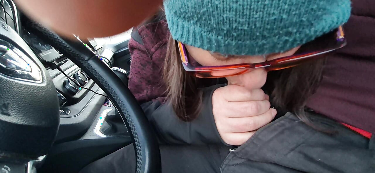 Car Blowjob in glasses interrupted