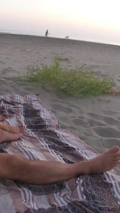 Amateur French stepsister touches cock on public beach to her stepbrother in front of everyone  with cumshot - Almost Caught | Clip 1