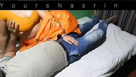 Indisch, neues, verheiratetes, heißes bhabi wurde mit ihrem ehemann in sharee gefickt