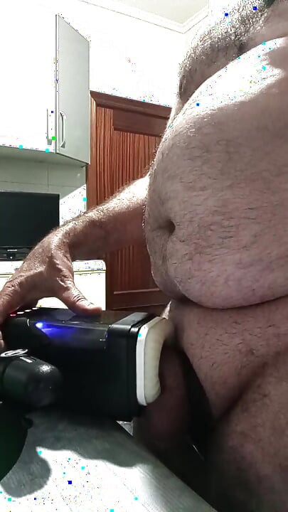 Handsome Mature Chubby with Big Fat Cock Fucking My Sex Machine Until I Cum Inside