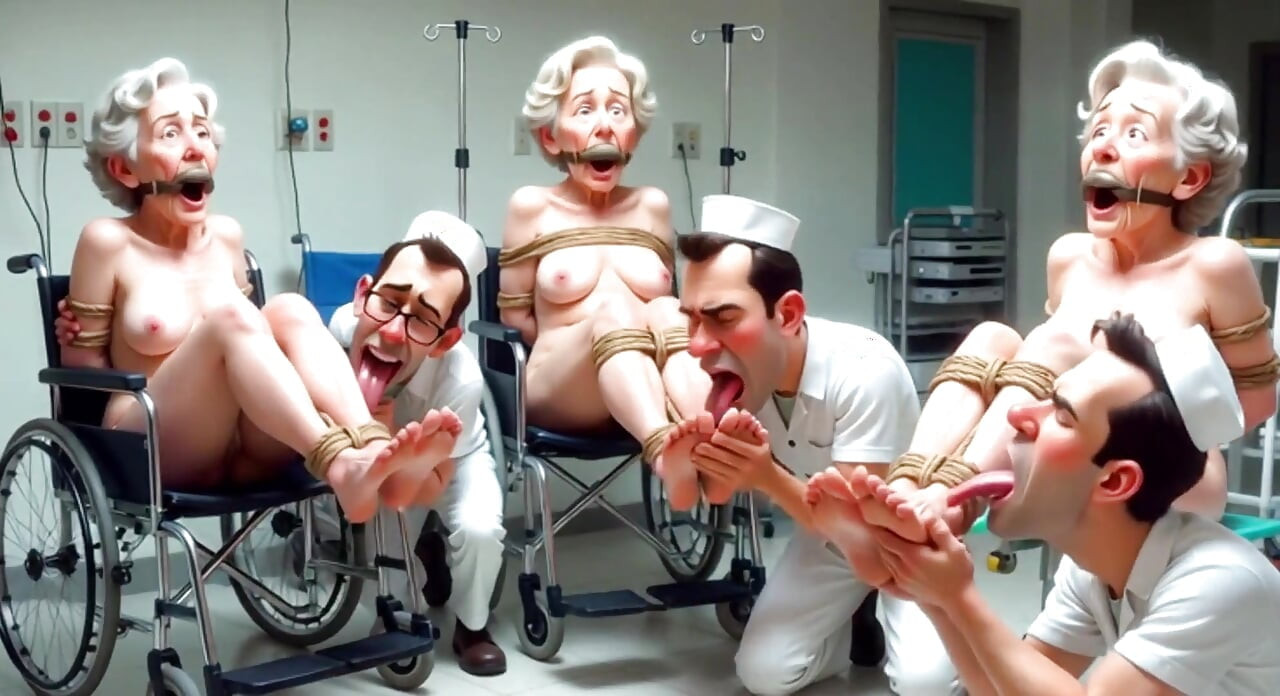 Pathetic Men Licking Wrinkled Feet of Elderly Women