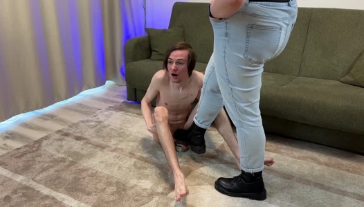 Iron shoes met his big useless testicles! Smashing his stupid ugly genitals! BALLBUSTING - Dave Moon - Mia - BrutalBusting