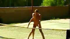 Hot blonde has a sport fuck on the tennis court