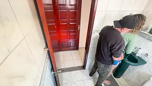 A relative rubs against his step-niece in the bathroom.