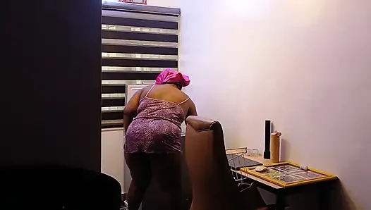 Fat ass ebony milf bending over on her Domestic Duty