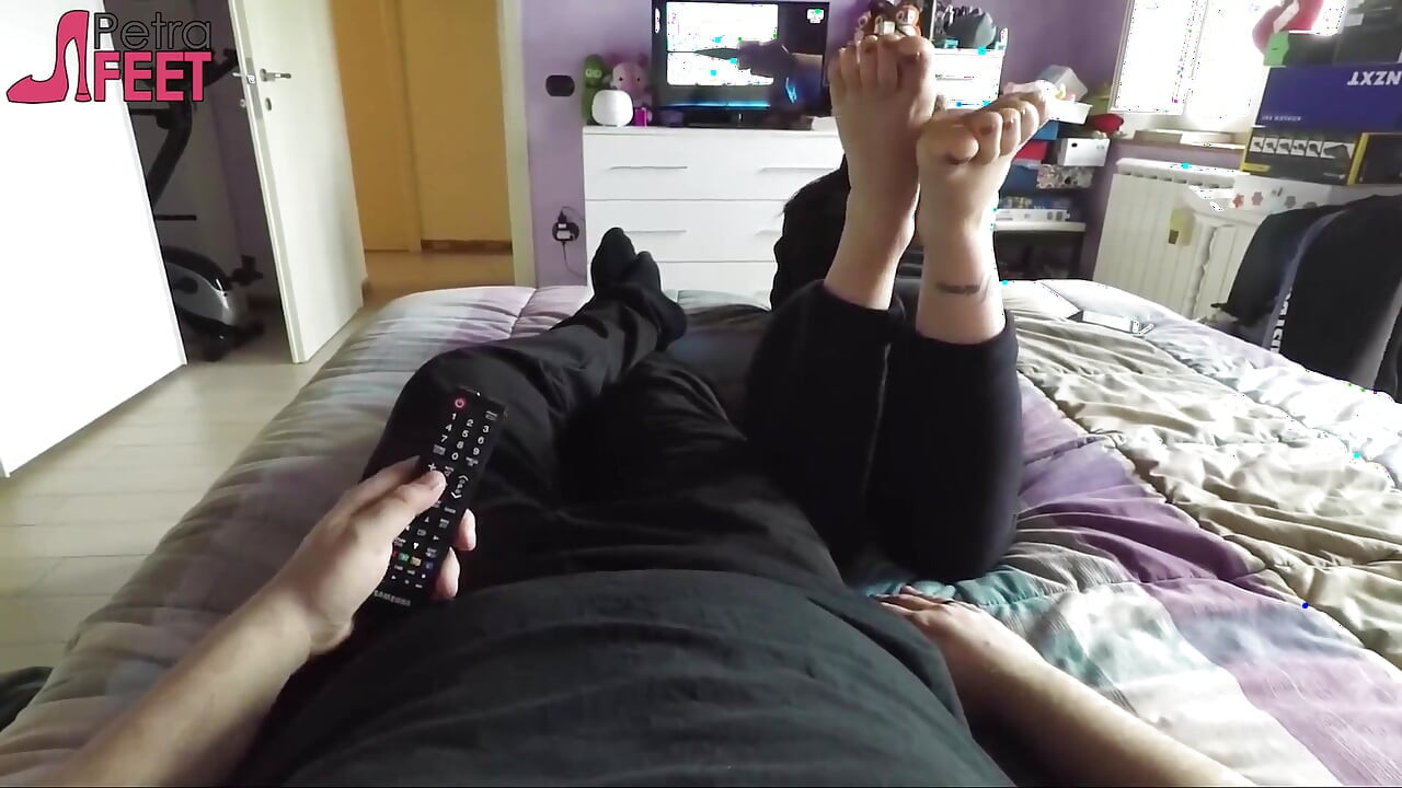Sexy Petra touches him with her feet