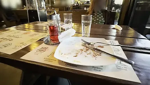 Teasing people with my nipples in a sheer blouse in a restaurant having dinner