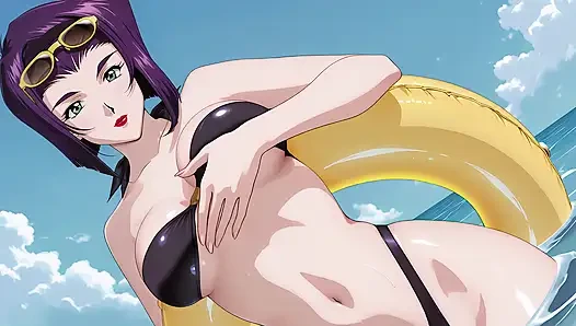 Faye Valentine güneşlenirken plajda sekse dönüşüyor. Faye Valentine Hentai Cosplay