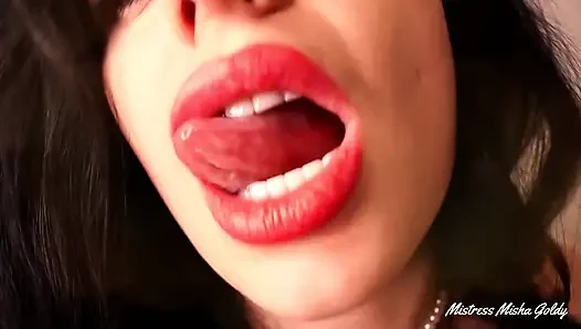 Big red lips licking and cock tease