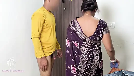 The tender garden was looking up at the coconut tree with the saree up and then the owner took it home and fucked the table.