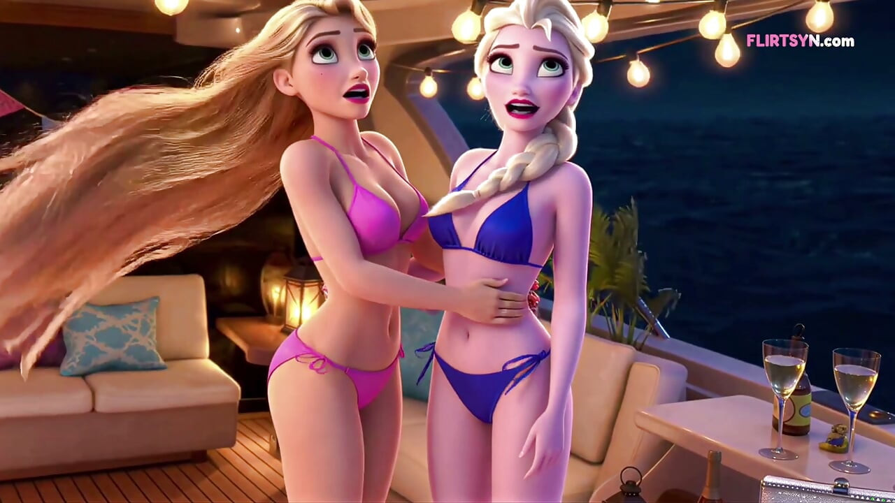 Rapunzel 和 Elsa 困在無人島上，無事可做，便輪流舔對方的騷穴