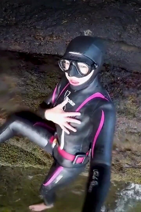 Neoprene Wetsuit & Dive Mask Masturbation by the Sea