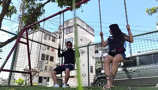 Park Swing Seduction: Rich Man Convinces Curvy Latina for a "Sweet Treat"