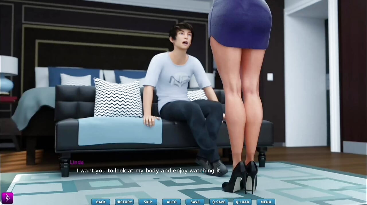 Lady strips for her crush and gets her big tits squeezed - gameplay
