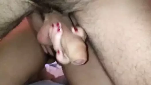 Wifey rubbing her tits on my asshole and taking my cock