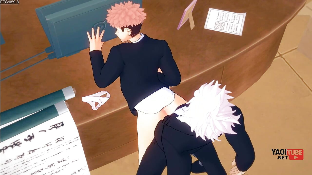 Jujutsu Kaisen Yaoi - Yuuji fodida por Gojo em uma mesa