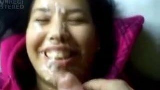 Caking her face BIG LOAD