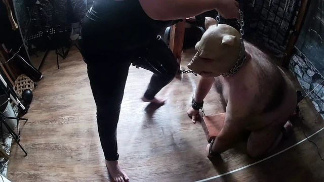 Part 2:- Domina Satana puts Satana's Piggy on the fucking machine.