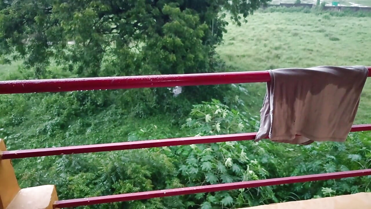 Indian Boy Naked in Rain in Balcony Huge Cock Masturbation