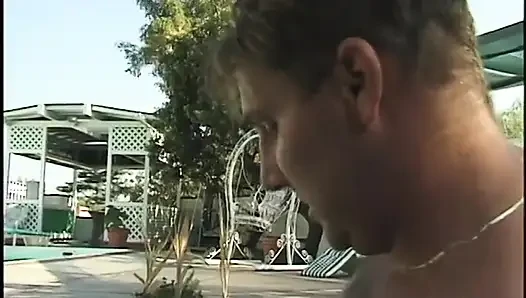 Young chicks want to share this horny dude together in the swimming pool