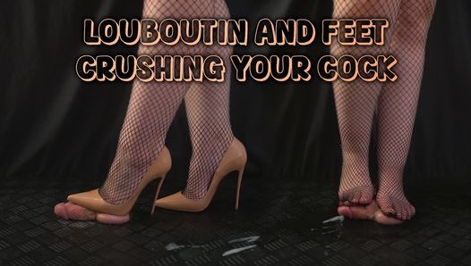 Louboutin à talons aiguilles de mon bureau et mes pieds t’écrasent la bite et les couilles