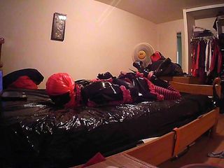 Sissy escapes self hogtie