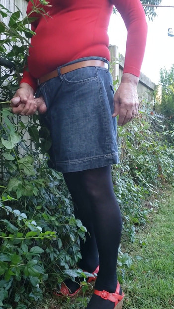 Must-share moment from "Cd outdoors in pantyhose, leotard. Urethral sound, masturbate and cum on miniskirt."